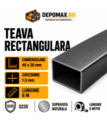 Teava rectangulara 40 x 30 x 1.5 mm, 6 metri